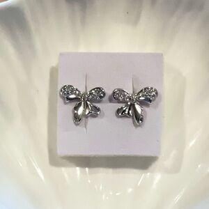 14k Gold Plated Silver Bow Earrings with CZ